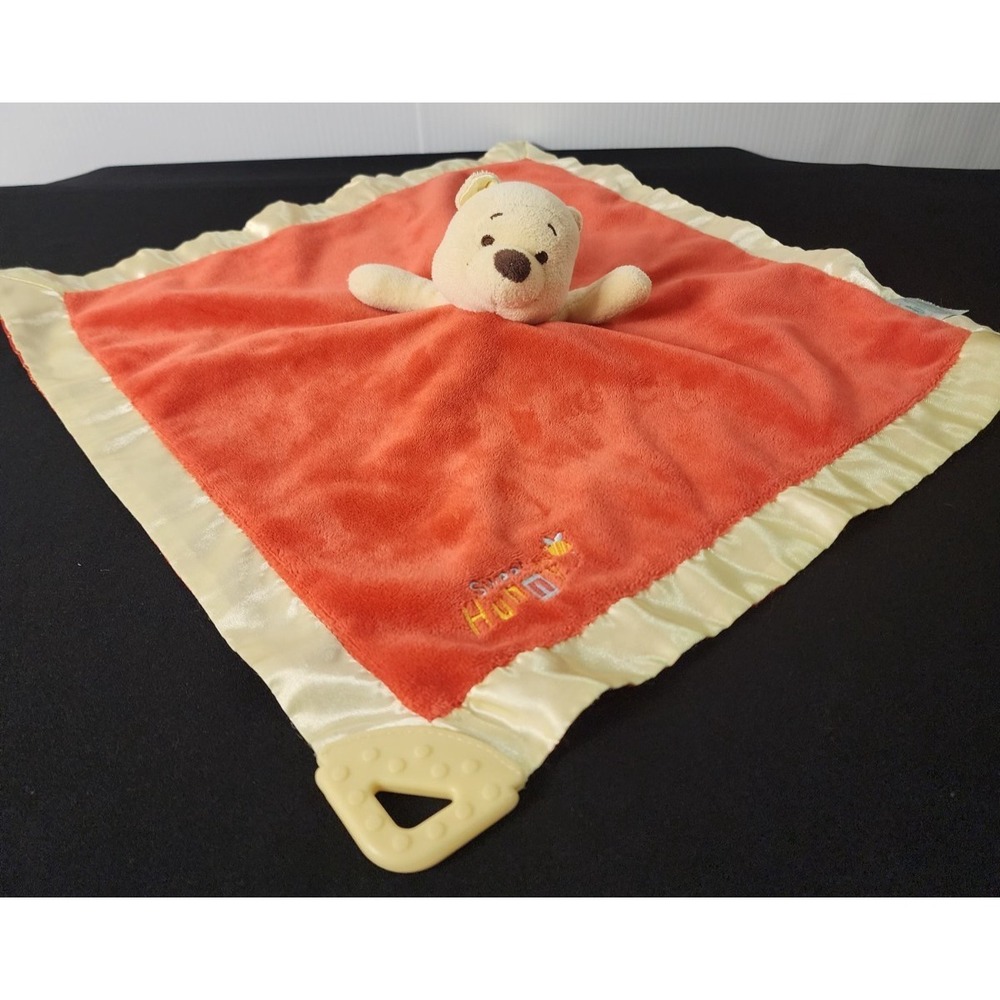 Disney Winnie the Pooh SWEET AS HONEY Red Lovey Yellow Satin Secuirty Blanket